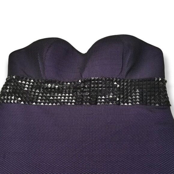 Coquette Purple Body Con Fitted Mini Dress Fishnet Overlay Pyramid Stud Punk Emo - Picture 3 of 8